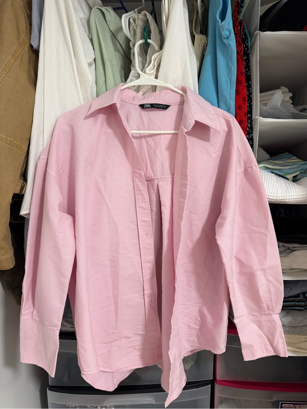 Zara- Light Pink Poplin Button-Down Shirt